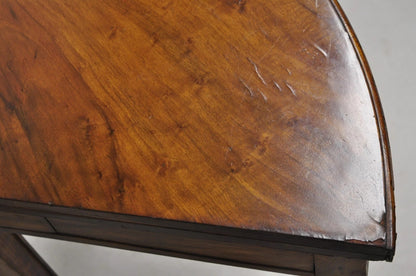 Antique Mahogany Demilune Flip Top Console Game Table with Hidden Drawer