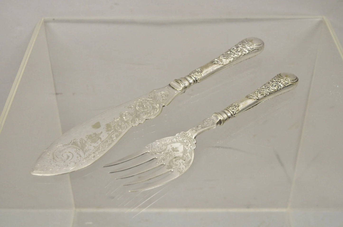 William Hutton & Sons English Victorian Silver Plated Fish Service Cutlery Set
