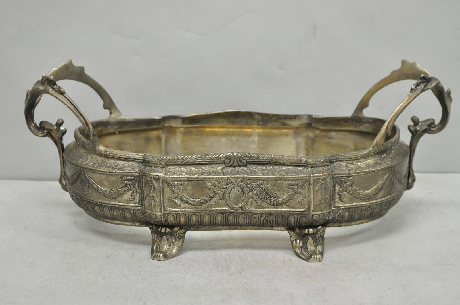 Vintage French Louis XVI Baroque Style Bronze Planter Centerpiece Bowl Dish