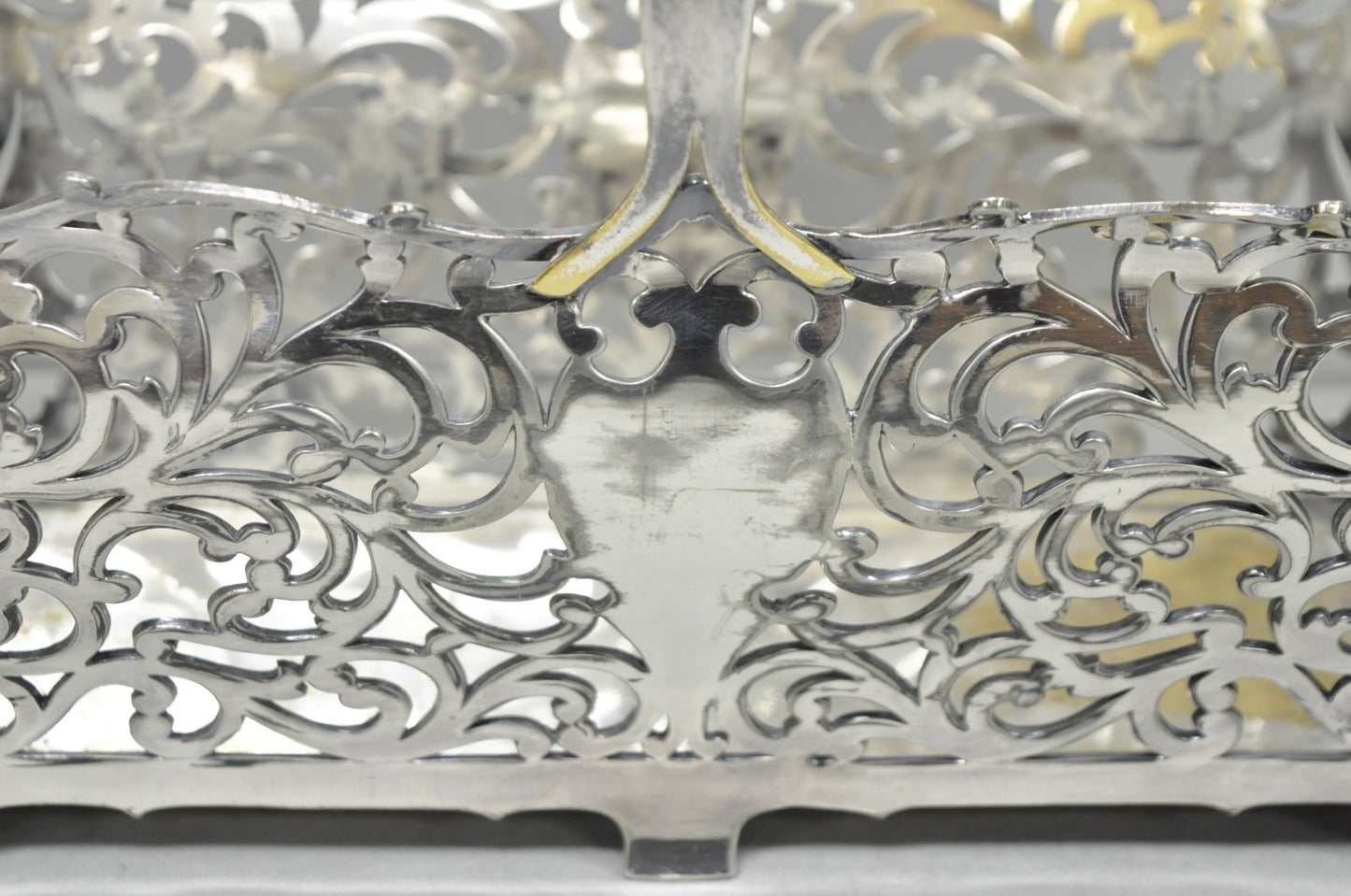 Antique Victorian Silver Plated Reticulated Scrollwork Bread Basket by Forbes