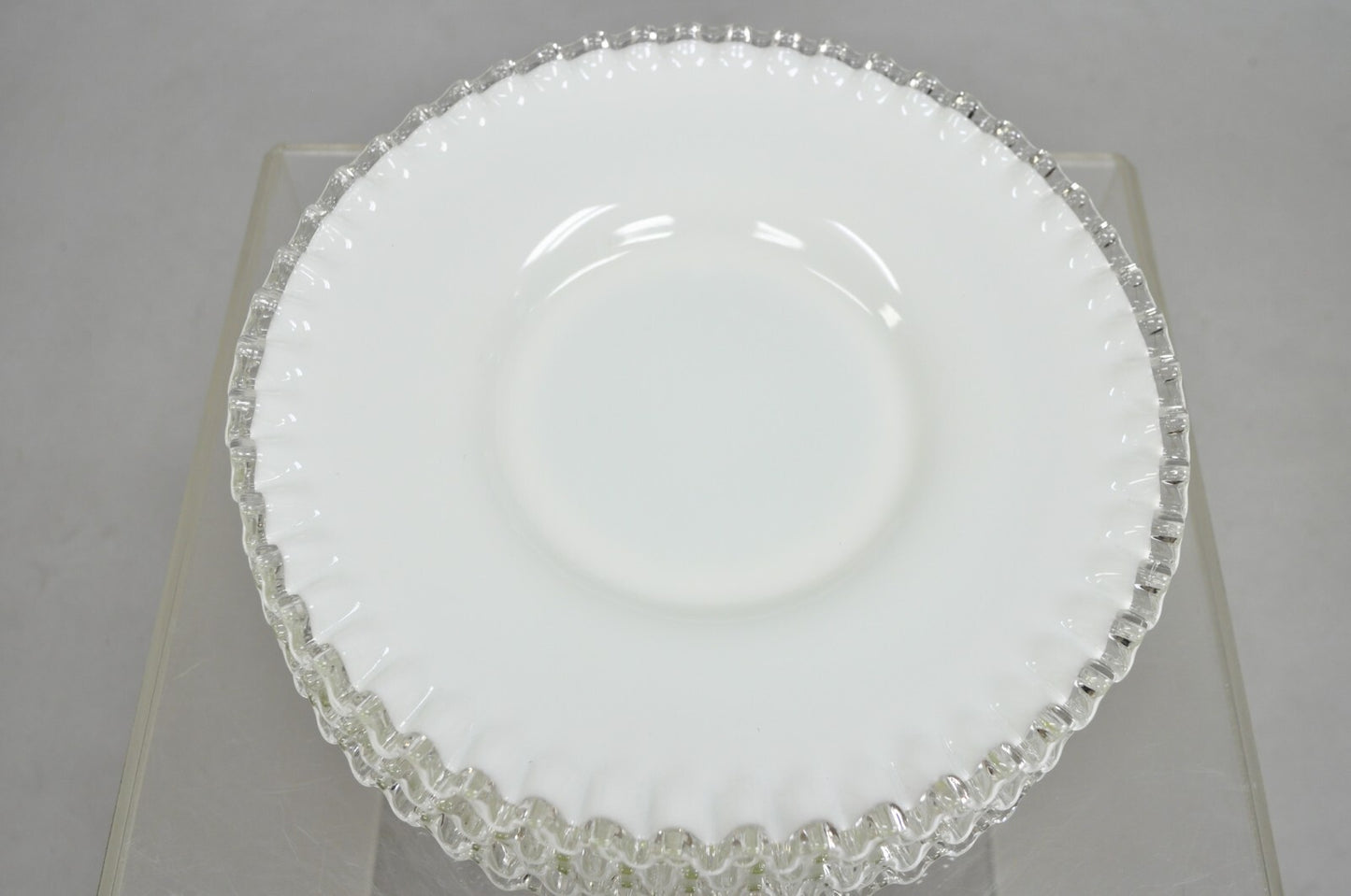 Vintage Fenton Silver Crest 12" Milk Glass Ruffled Edge Plate Platter - Set of 6