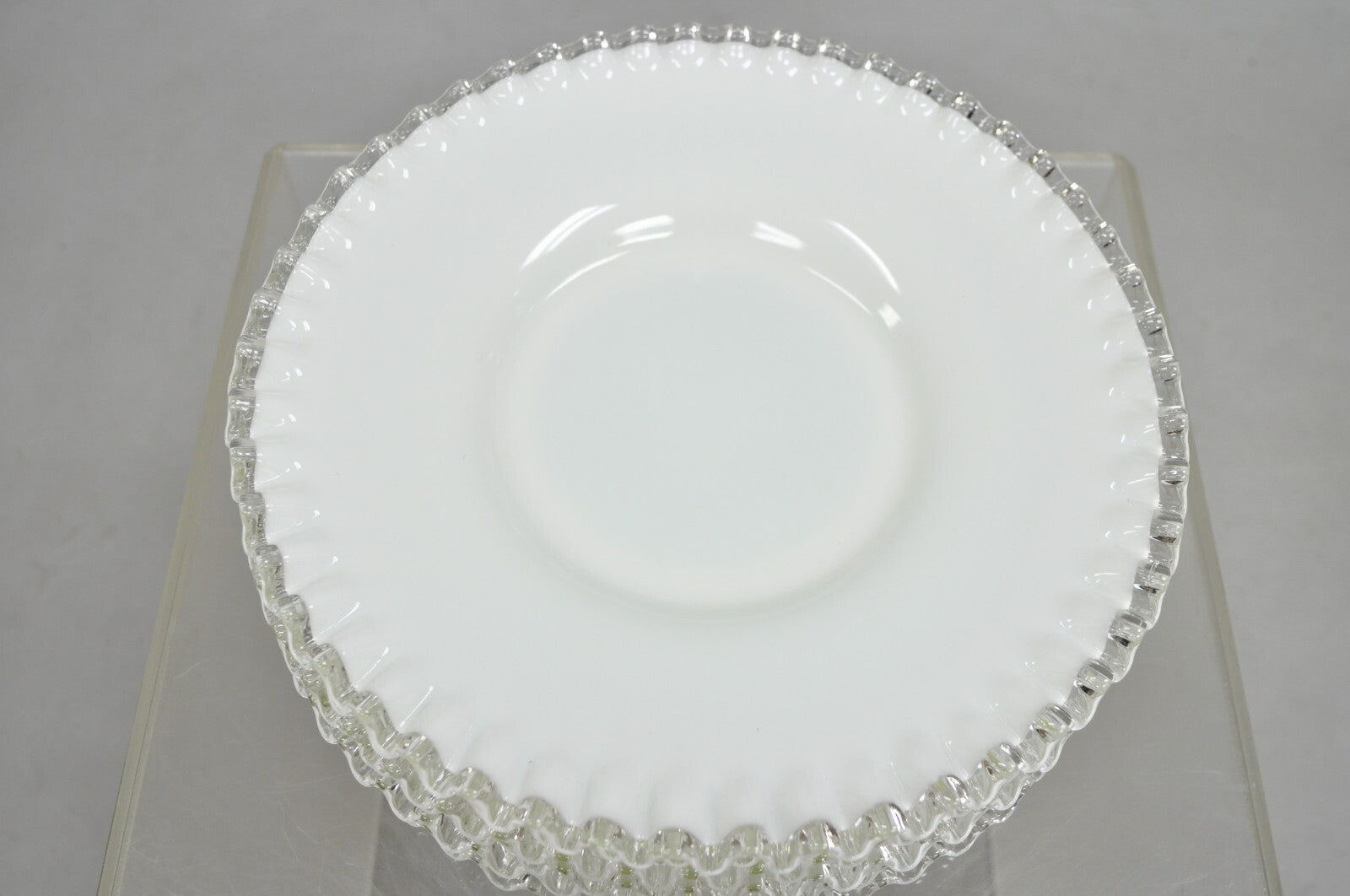 Vintage Fenton Silver Crest 12" Milk Glass Ruffled Edge Plate Platter - Set of 6