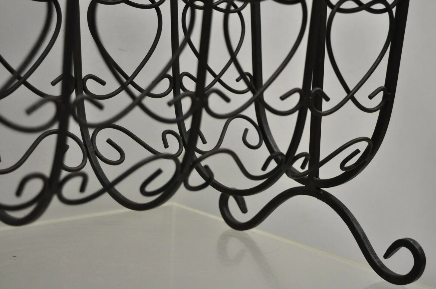 Vintage French Style Scrolling Wrought Iron Magazine Rack Stand with Heart