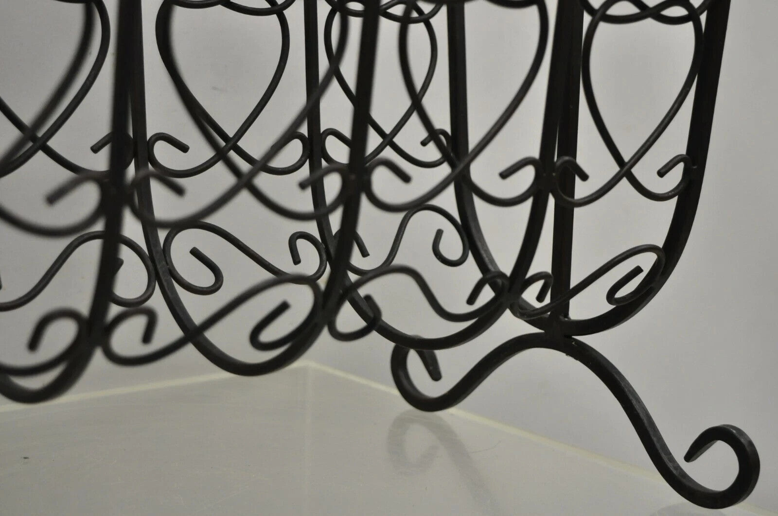 Vintage French Style Scrolling Wrought Iron Magazine Rack Stand with Heart