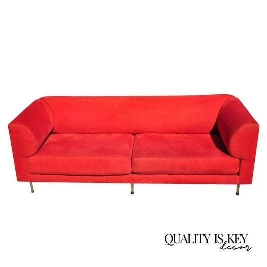 Larry Laslo for Directional Red Modern Italian Bauhaus Style Chrome Leg Sofa