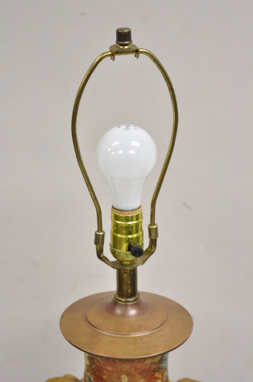 Vintage Chinoiserie Orange Porcelain Ceramic Foo Dog Table Lamp