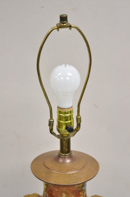 Vintage Chinoiserie Orange Porcelain Ceramic Foo Dog Table Lamp