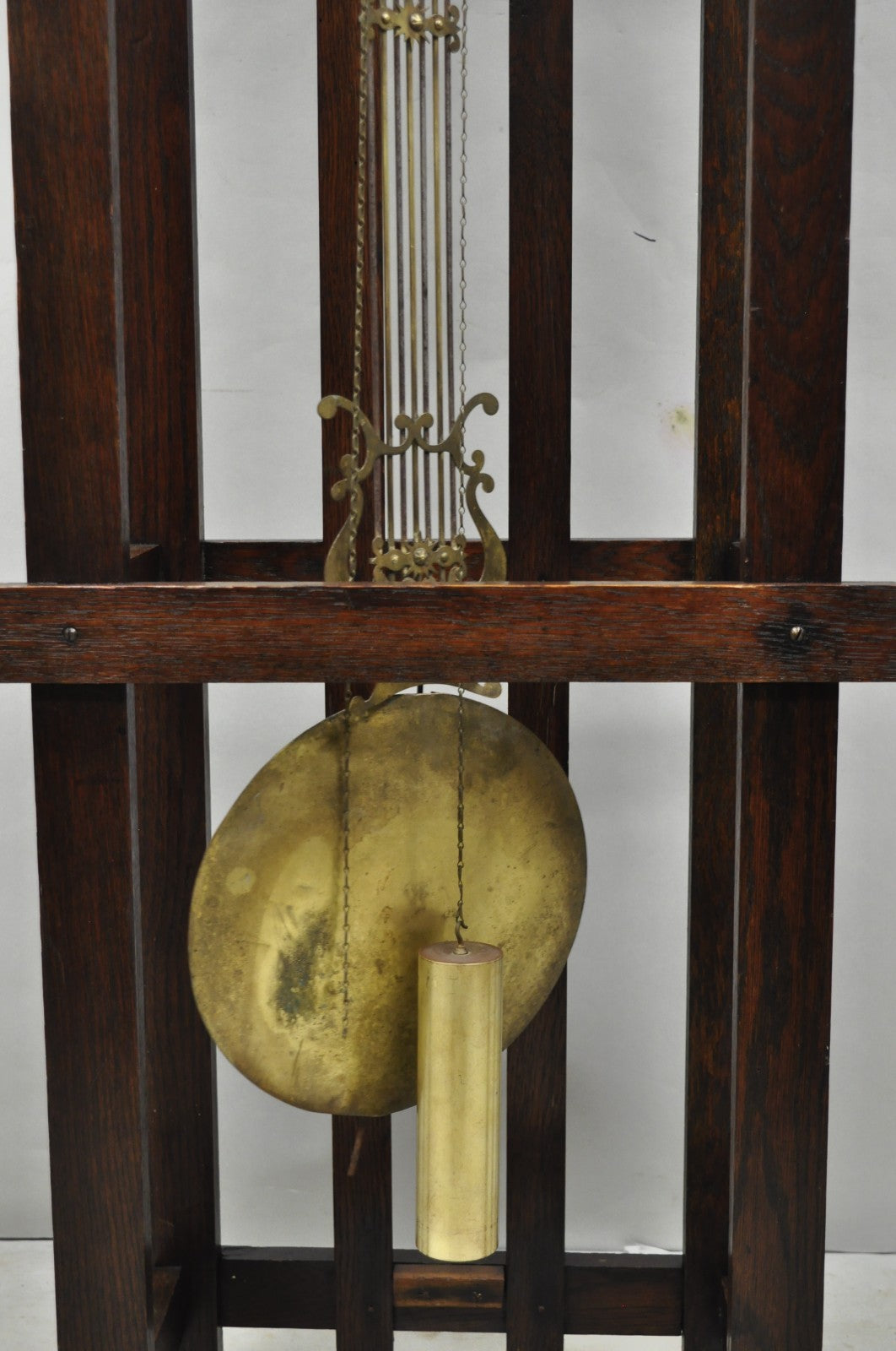 Antique Mission Arts and Crafts Oak Wood Tall Case Grandfather Clock