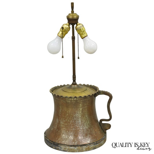 Antique Anglo Indian Moroccan Hammered Copper Pitcher w Handle Table Lamp