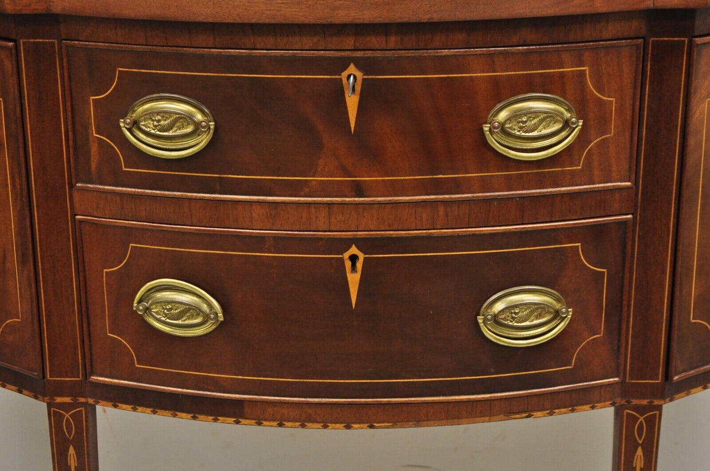 Vintage Federal Style Mahogany Inlaid Serpentine Sideboard Buffet by Copenhaver