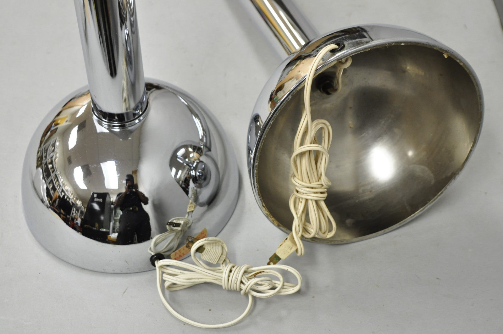 Vintage Mid Century Modern Chrome Ball Column Space Age Table Lamps - a Pair