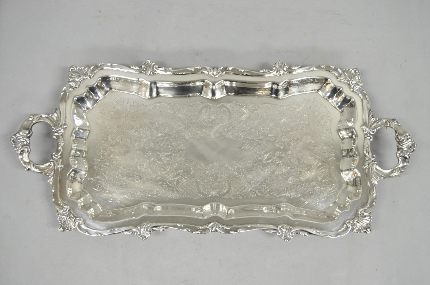 Vintage Victorian Silver Plated Narrow Footed Bar Serving Tray w Handles by Eton