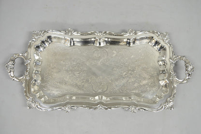Vintage Victorian Silver Plated Narrow Footed Bar Serving Tray w Handles by Eton
