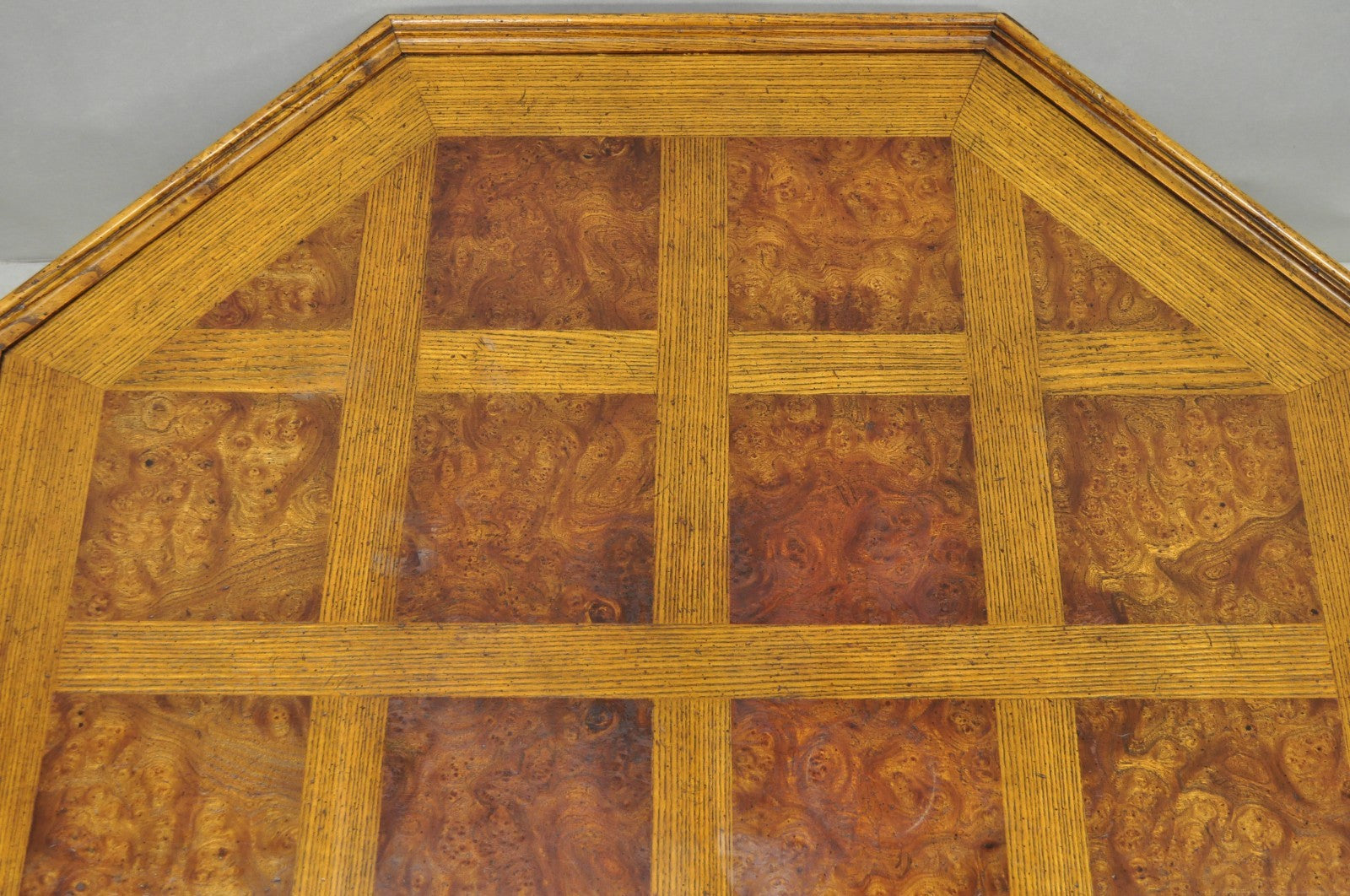 Vintage Baker Barley Twist Oak & Burlwood Parquetry Octagonal Coffee Table