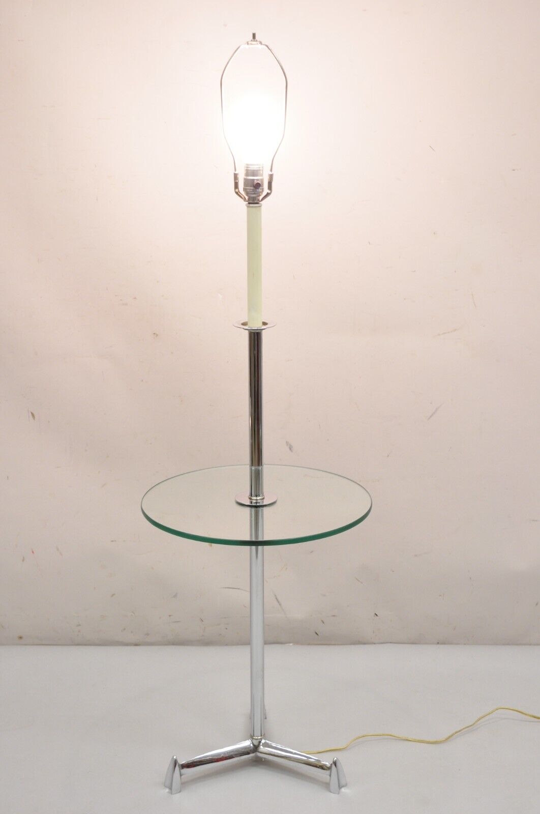 Vintage Mid Century Modern Chrome Space Age Tripod Base Side Table Floor Lamp