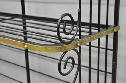 Vintage French Bakers Rack 3 Tier Scrolling Wrought Iron and Brass Etagere