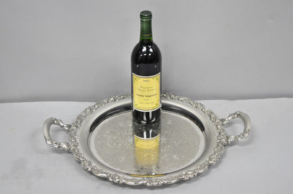 Vintage Oneida Victorian Round Silver Plated Serving Platter Tray w/ Handles