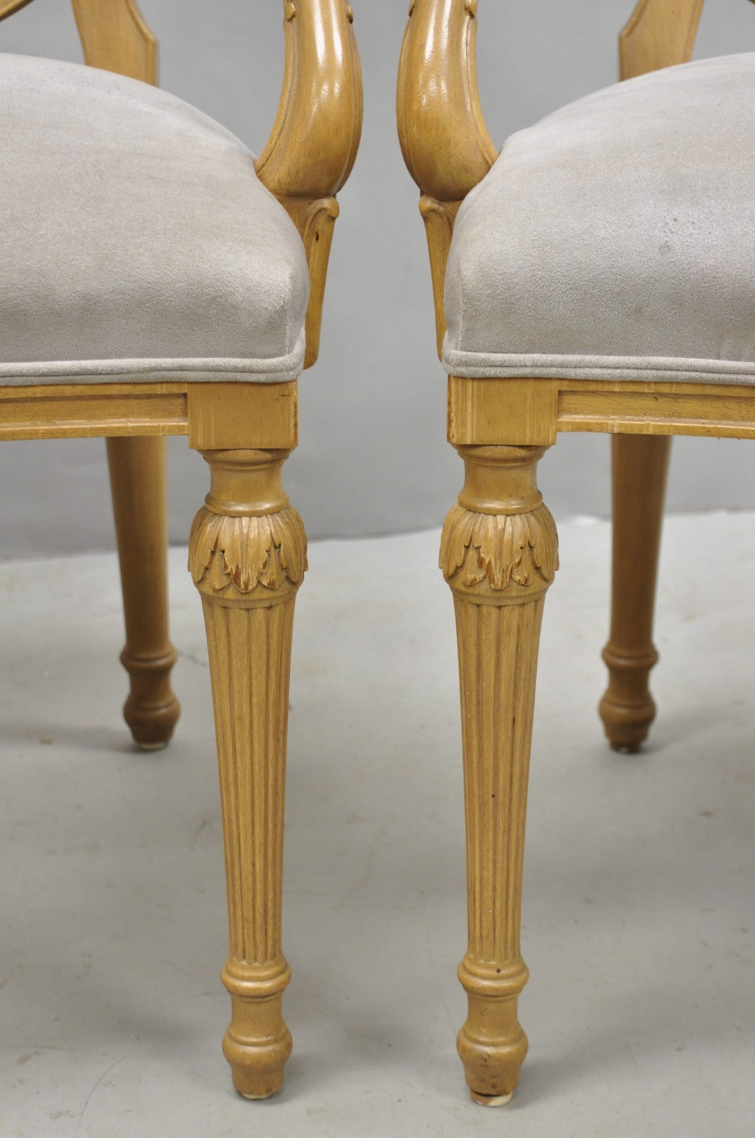 Hepplewhite Prince of Wales Drape Carved Shield Back Dining Arm Chairs - a Pair