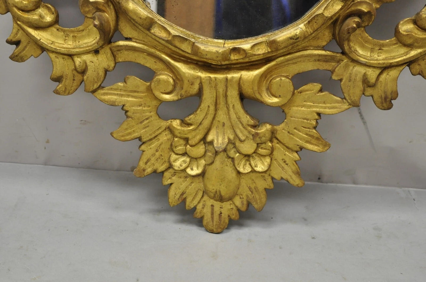 Vintage Italian Carved Gold Giltwood French Rococo Baroque Style Wall Mirror