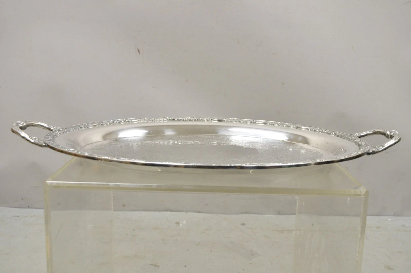Antique Victorian Rose WM Rogers & Son Oval Silver Plated Serving Platter Tray