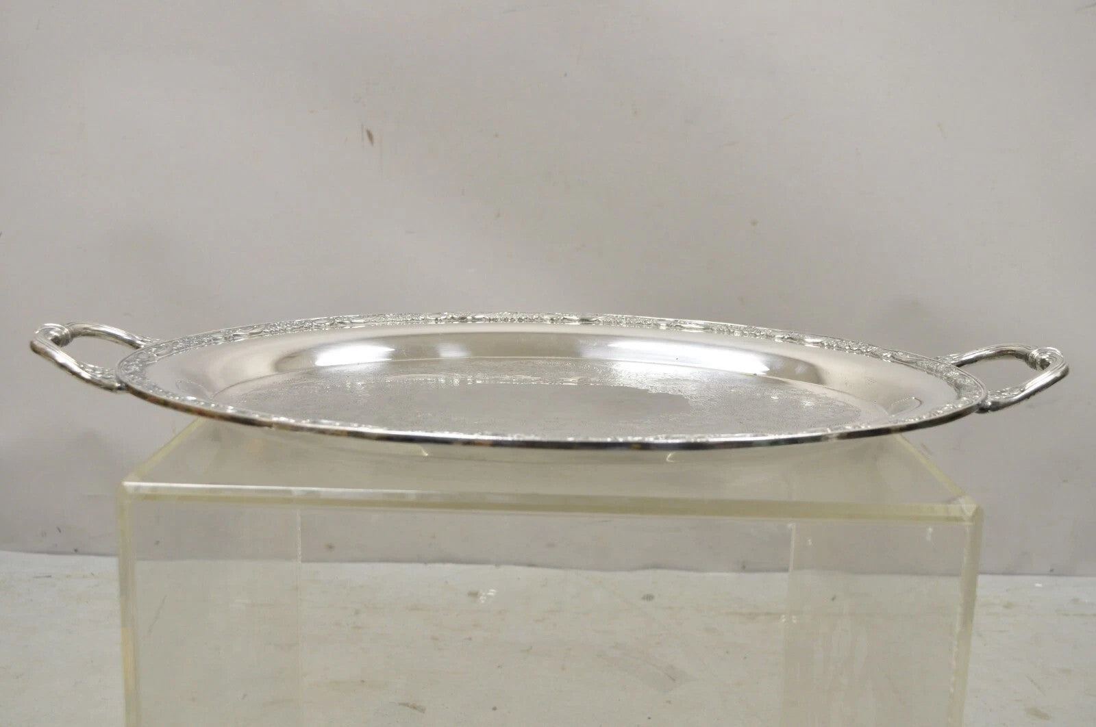 Antique Victorian Rose WM Rogers & Son Oval Silver Plated Serving Platter Tray