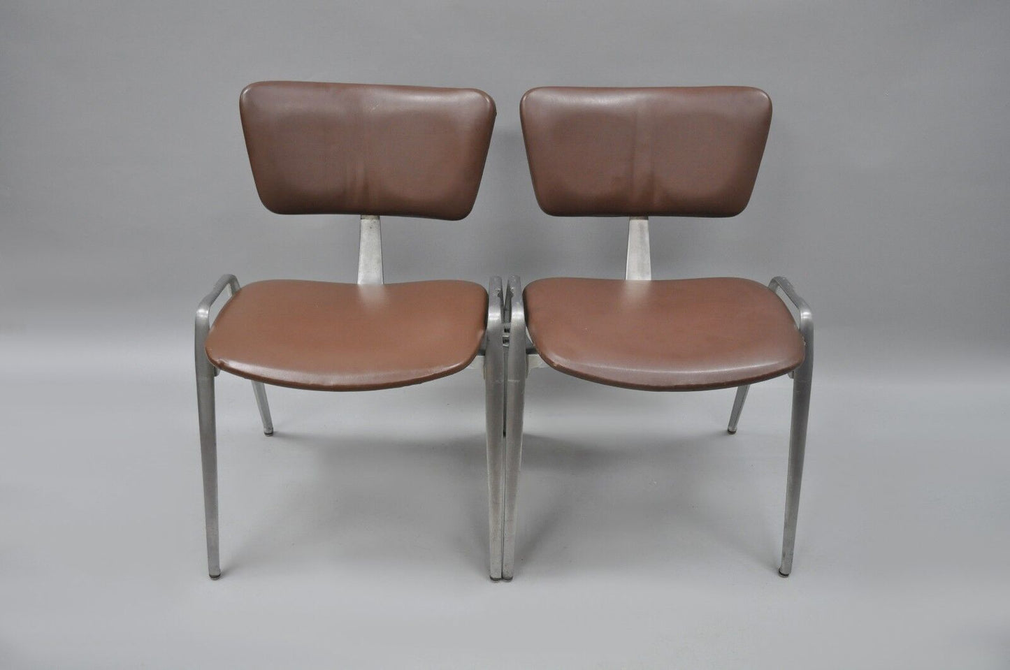 Mid Century Modern Cast Aluminum Stacking Side Chairs by Crucible (A) - a Pair
