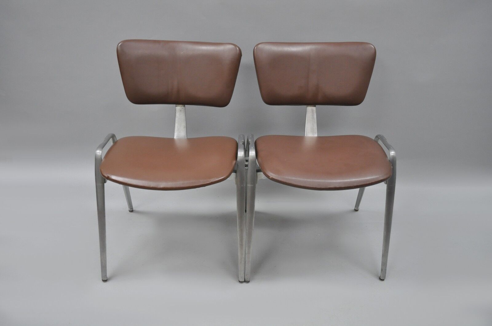 Mid Century Modern Cast Aluminum Stacking Side Chairs by Crucible (A) - a Pair