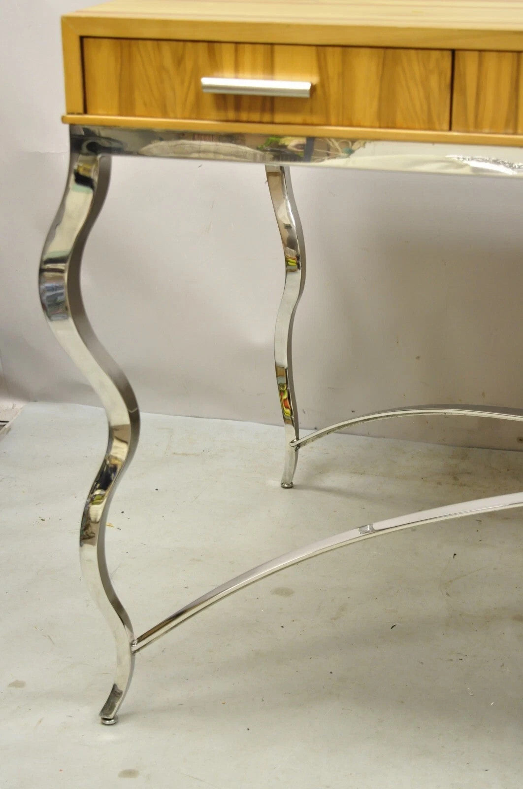 Century Furniture Modern Chrome and Zebra Wood Metal Base Desk Table 849-761