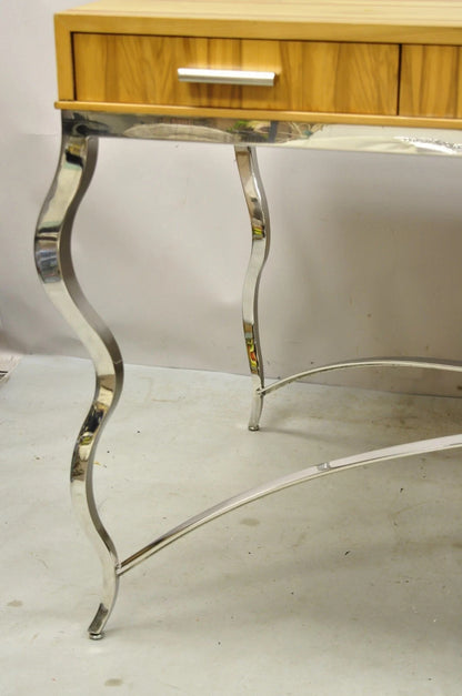 Century Furniture Modern Chrome and Zebra Wood Metal Base Desk Table 849-761