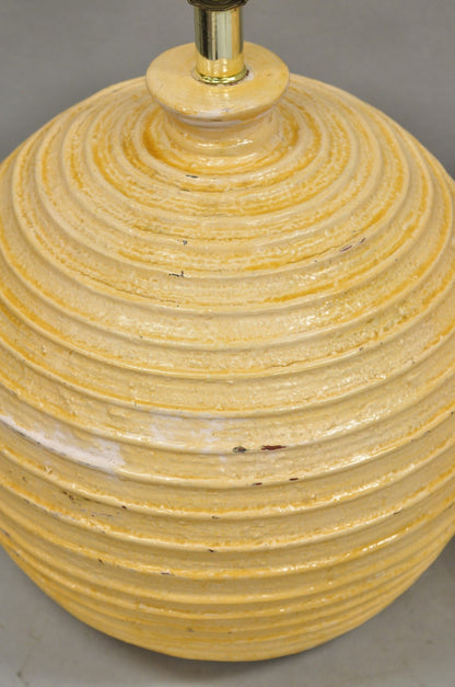 Vintage Mid Century Modern Lacquered Fiberglass Round Beehive Table Lamps - Pair