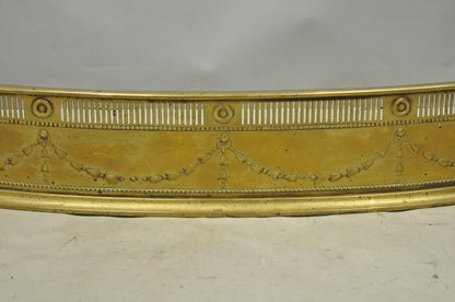 Antique English Victorian Serpentine Drape & Bellflower Brass Fireplace Fender