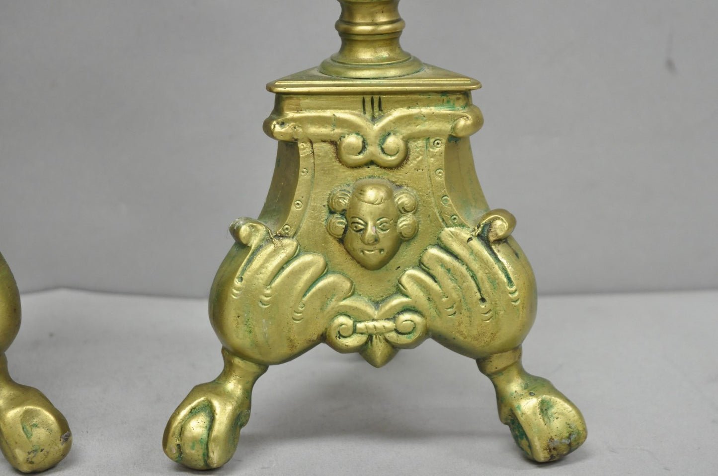 Vintage French Renaissance Brass Figural Candlestick Pricket Candleholder a Pair