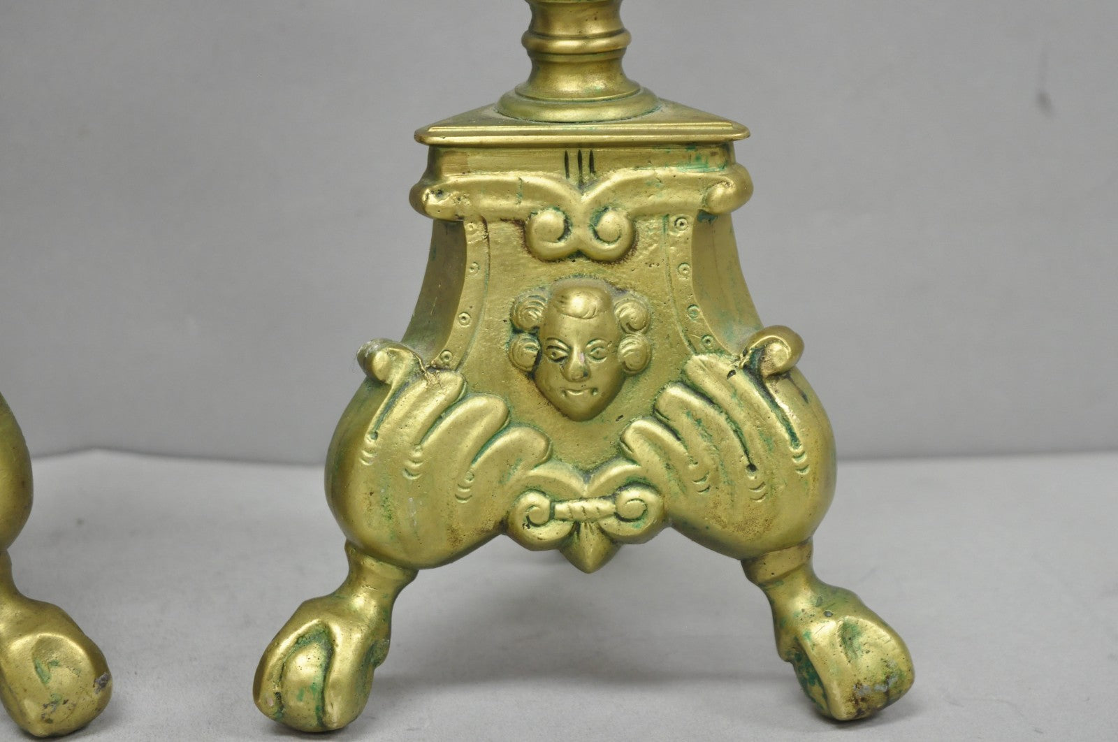 Vintage French Renaissance Brass Figural Candlestick Pricket Candleholder a Pair