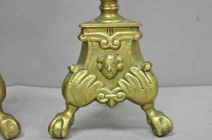 Vintage French Renaissance Brass Figural Candlestick Pricket Candleholder a Pair