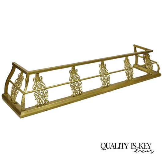Antique Victorian Brass Scroll Accented 58" Fireplace Hearth Fender Surround