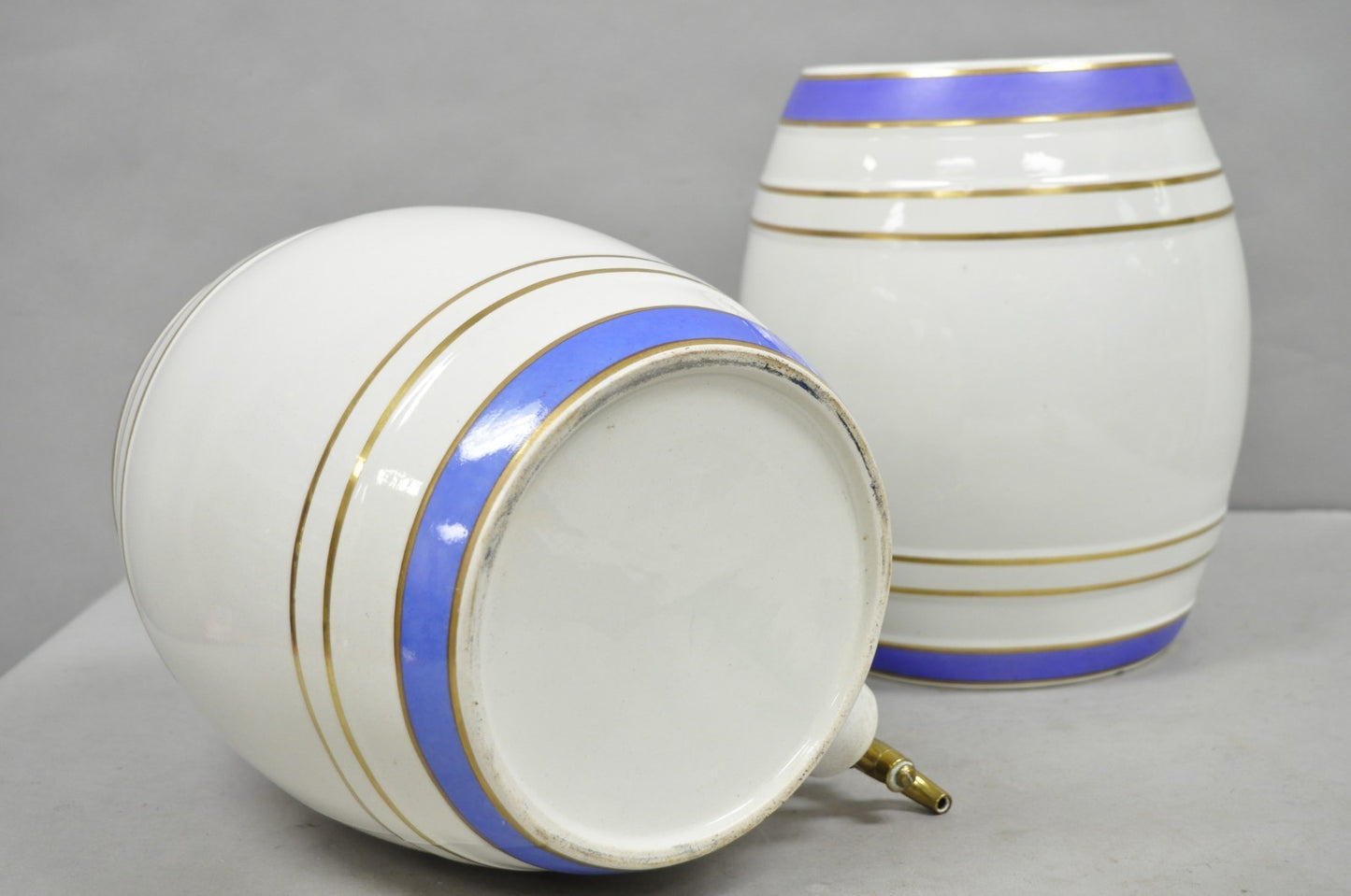 Antique Loftus London English Victorian Porcelain Spirits Whisky Barrels - Pair