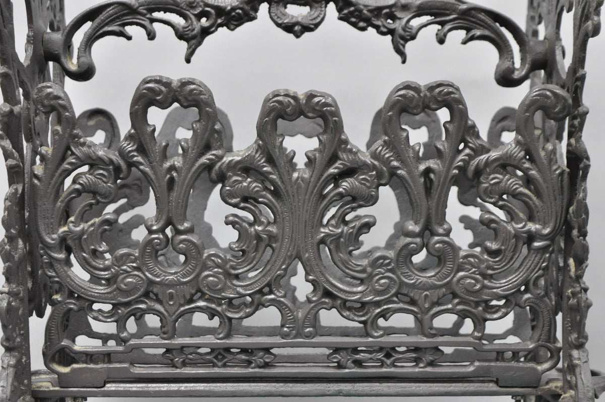 Vintage French Renaissance Victorian Style Cast Iron Magazine Rack with Cherubs