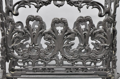 Vintage French Renaissance Victorian Style Cast Iron Magazine Rack with Cherubs