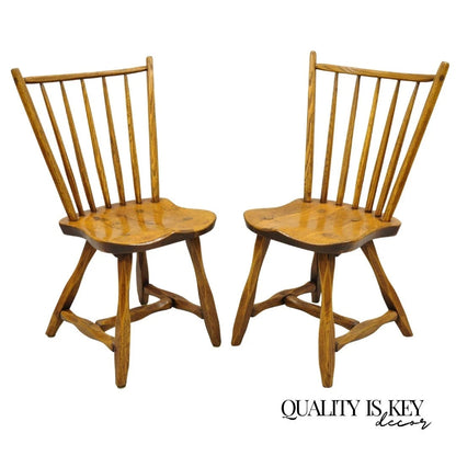 Antique Hunt Country Furniture Colonial Pine Wood Hickory Style Side Chairs Pair