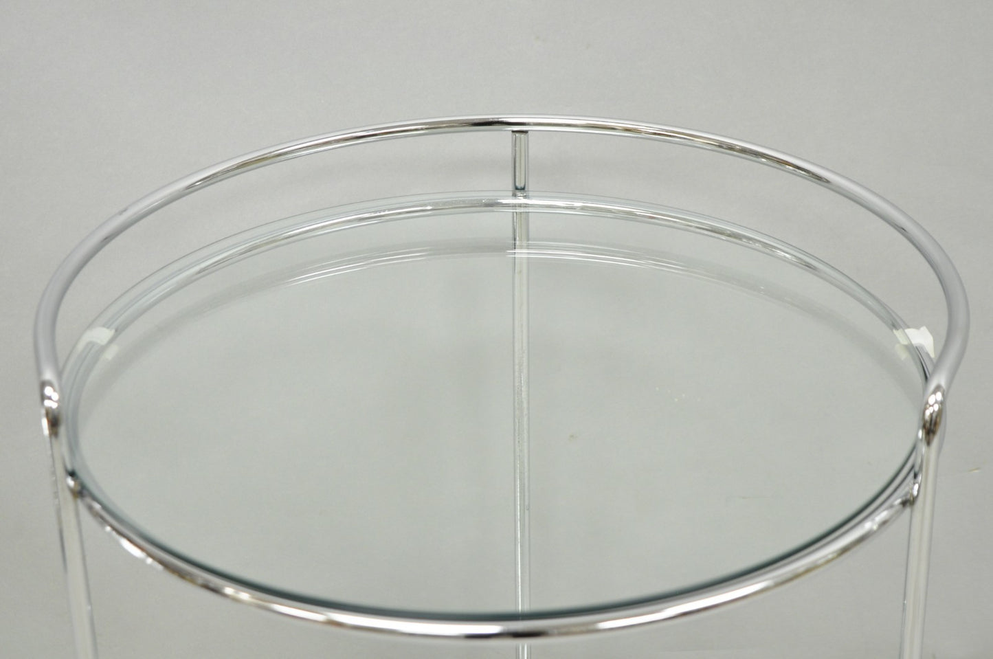 Vintage Mid Century Modern Chrome Round Glass 2 Tier Rolling Bar Cart Side Table