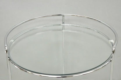 Vintage Mid Century Modern Chrome Round Glass 2 Tier Rolling Bar Cart Side Table