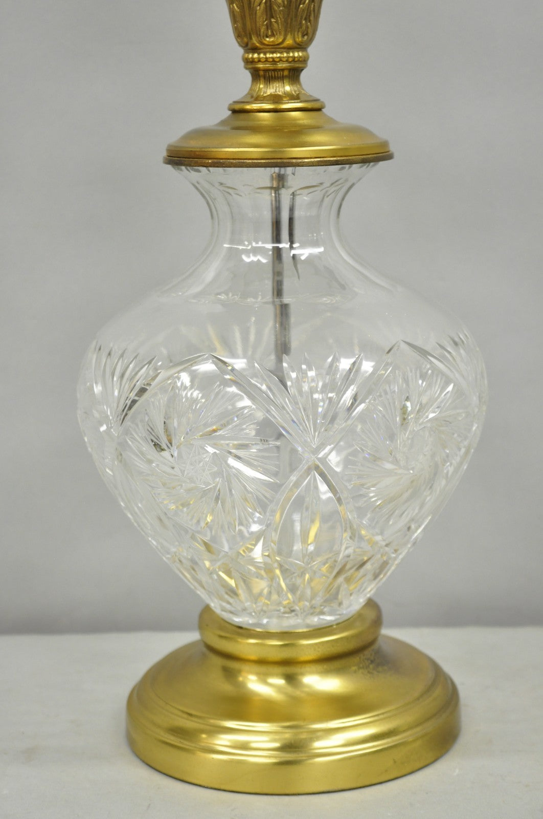Vintage Victorian Style Etched Crystal Glass Ginger Jar Brass Table Lamp