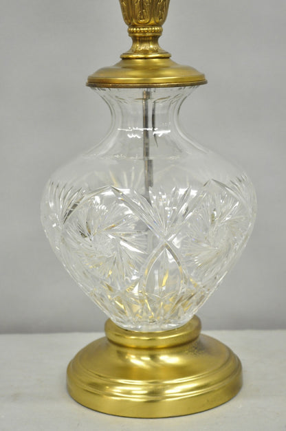 Vintage Victorian Style Etched Crystal Glass Ginger Jar Brass Table Lamp