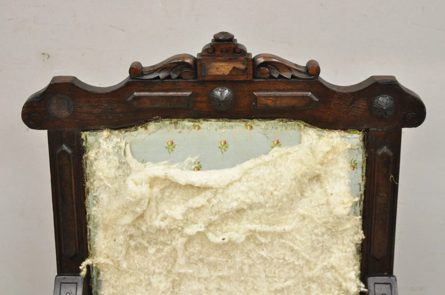 Antique Small Child's Eastlake Victorian Carved Walnut Distress Parlor Arm Chair