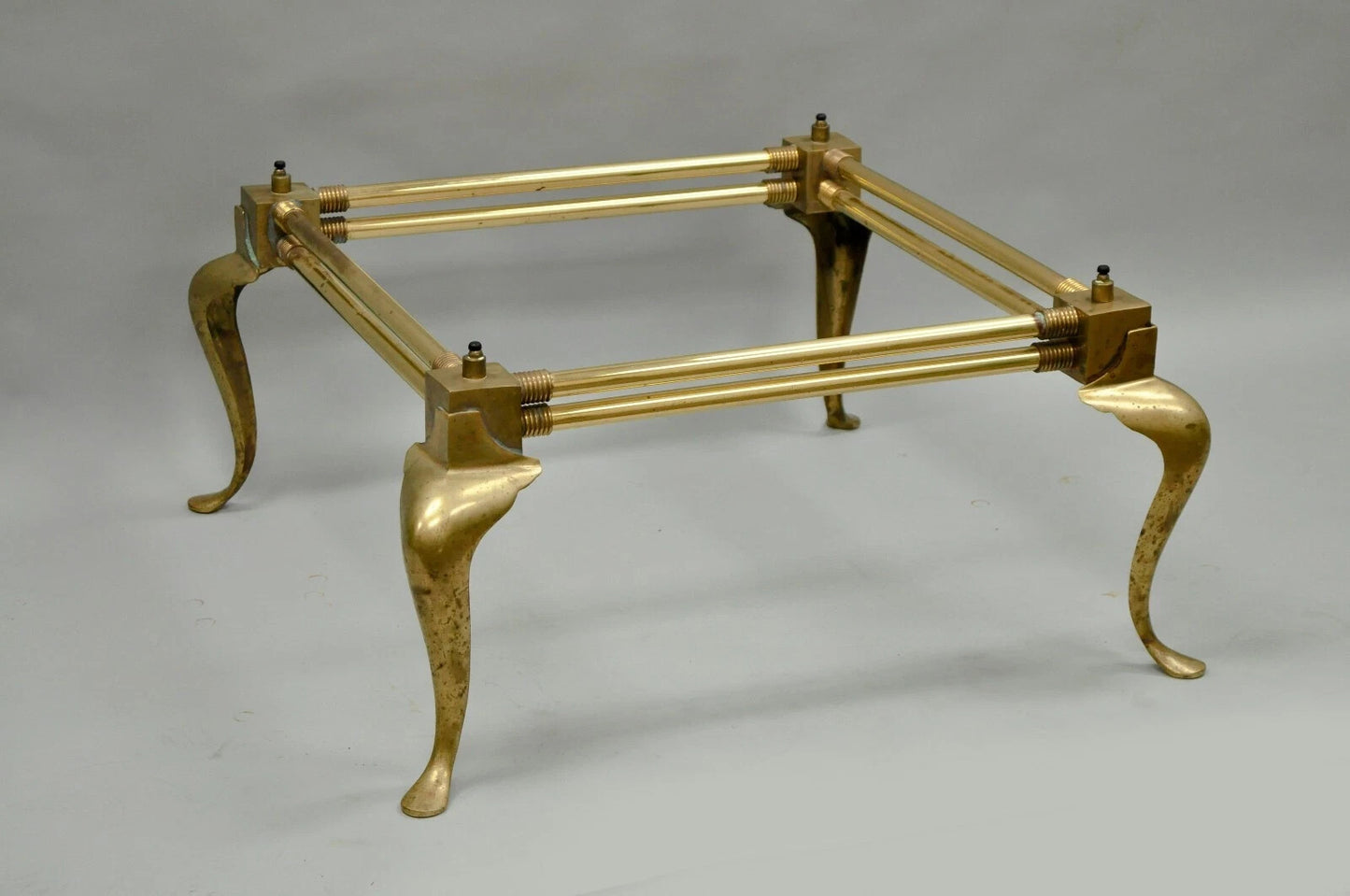 Vintage Hollywood Regency Brass Queen Anne Legs Square Coffee Table Base