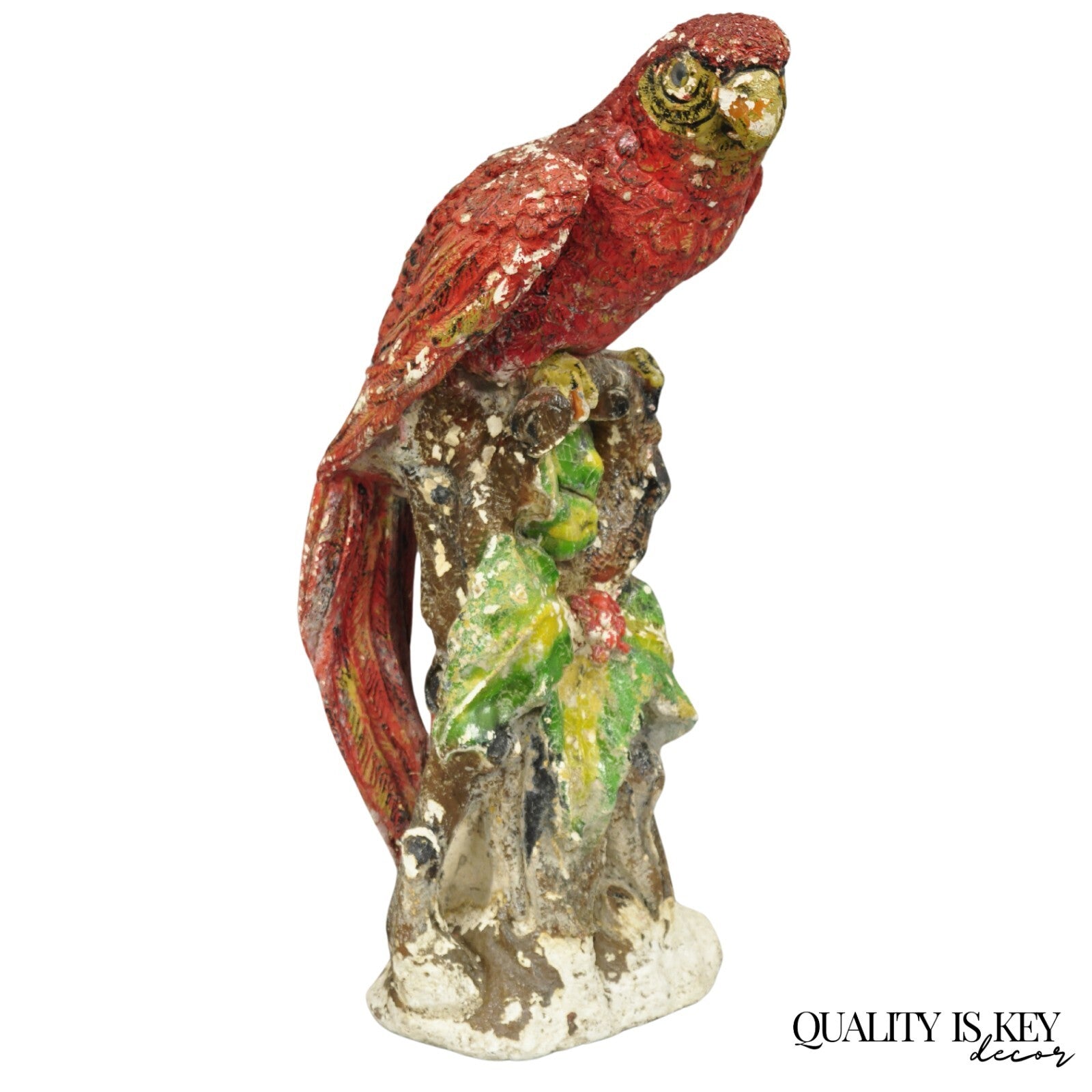 Vintage Hollywood Regency Cast Plaster Red Tropical Parrot Macaw 29" Statue