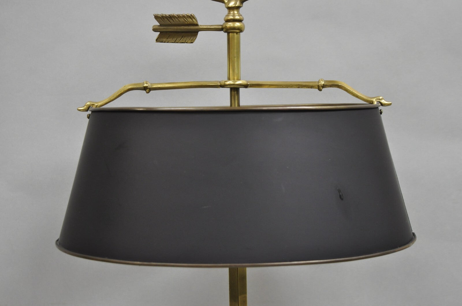 Vintage French Directoire Brass Scroll Arm Tole Metal Bouillotte Desk Table Lamp