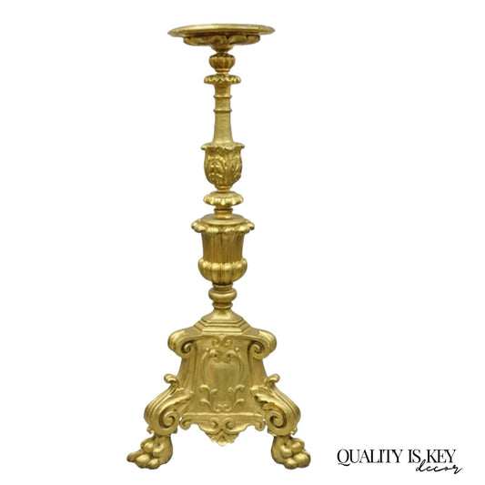 Large Antique 64" Caved Wood Gold Giltwood Empire Pedestal Candlestick Pricket