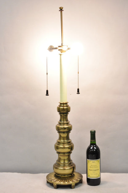 Vintage Stiffel Hollywood Regency Tall Brass Candlestick Column Table Lamp