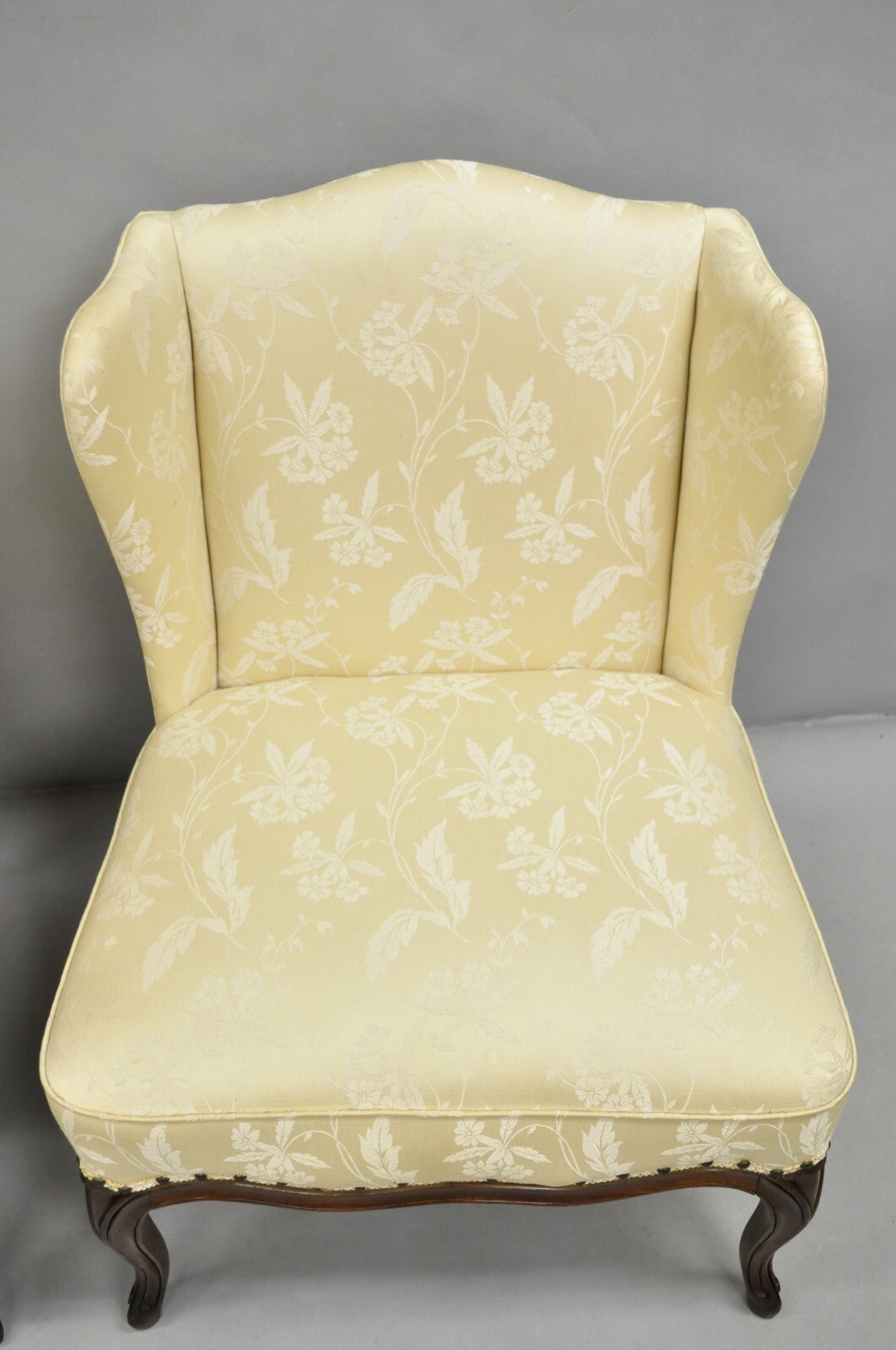 Vintage French Country Provincial Cherry Cabriole Leg Slipper Lounge Chair Pair